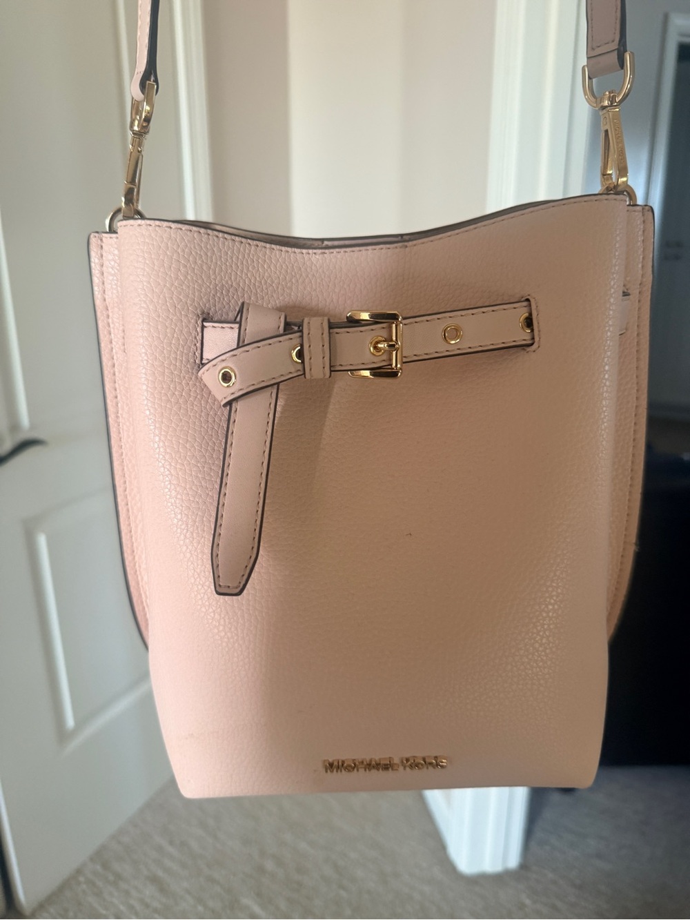 Michael Kors Blush Pink Pebble Leather Bucket Crossbody
